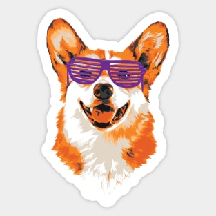 Silly Cute Corgi with Sunglasses Sticker